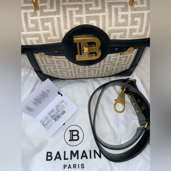 Balmain BBuzz 23 Monogram Linen Crossbody Bag Naturel NEW - Picture 11 of 12
